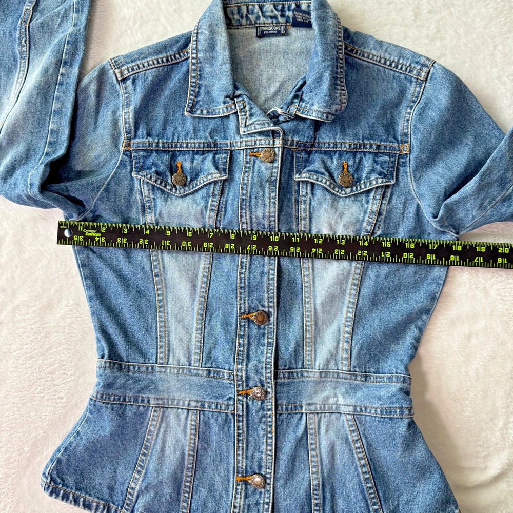 Periscope‎ Jean Jacket Women Size Small Blue Denim Fitted Waist - Picture 15 of 16